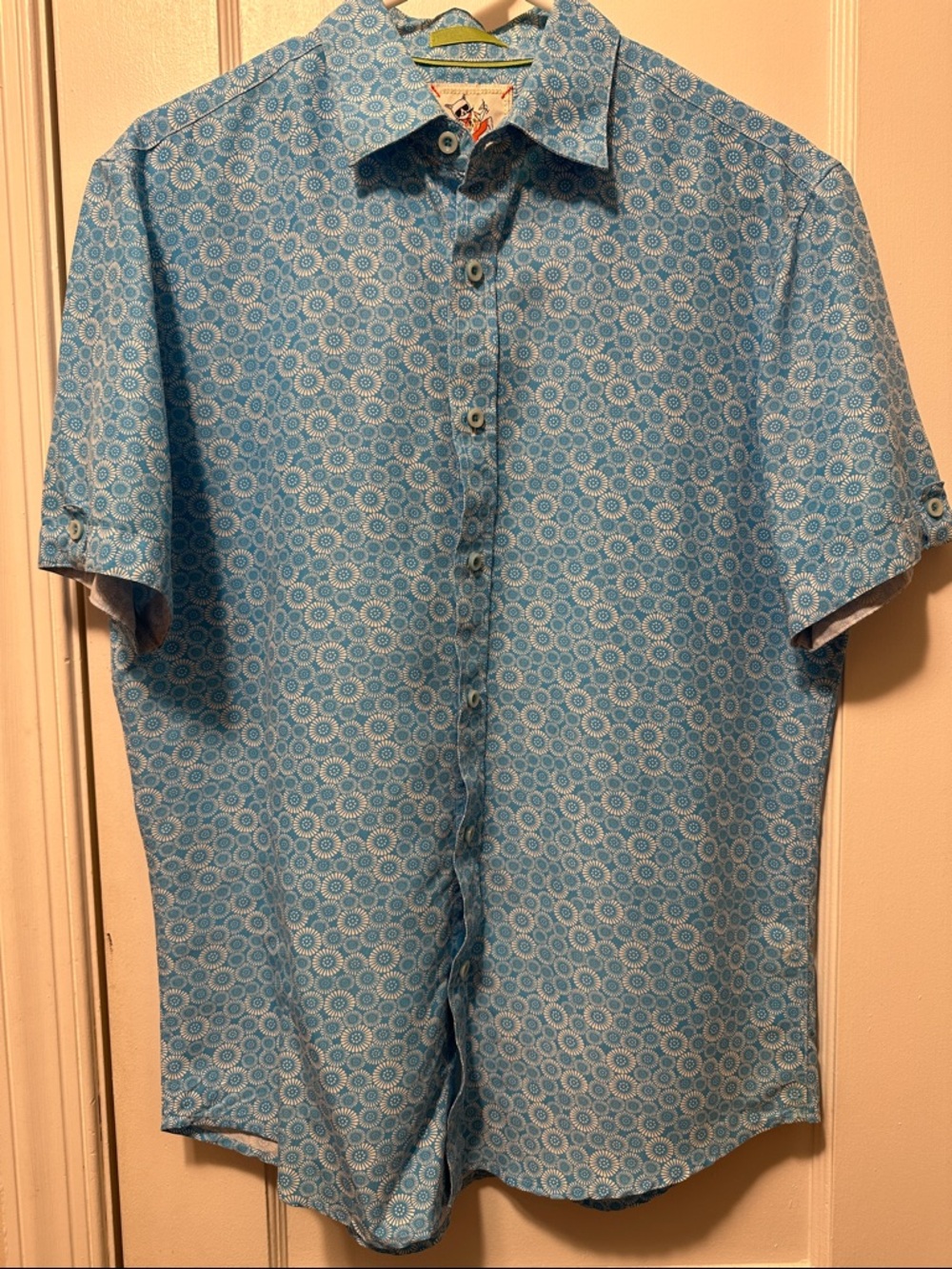 Men's Short-Sleeve Geometric Print Button-Up Shirt - Light Blue